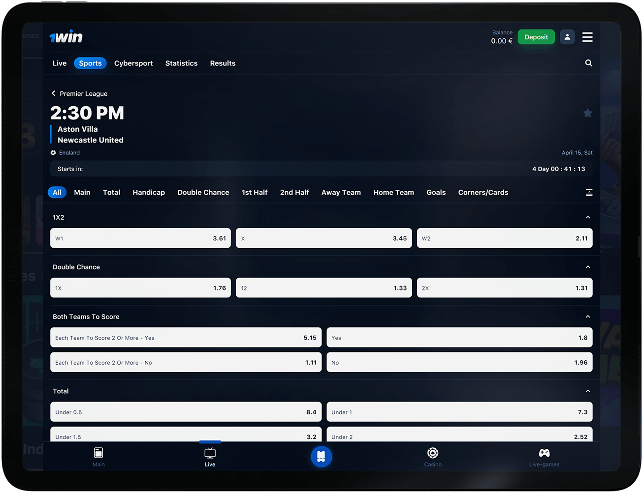 How to make a bet at 1Win, Step 4: Select Sport Event