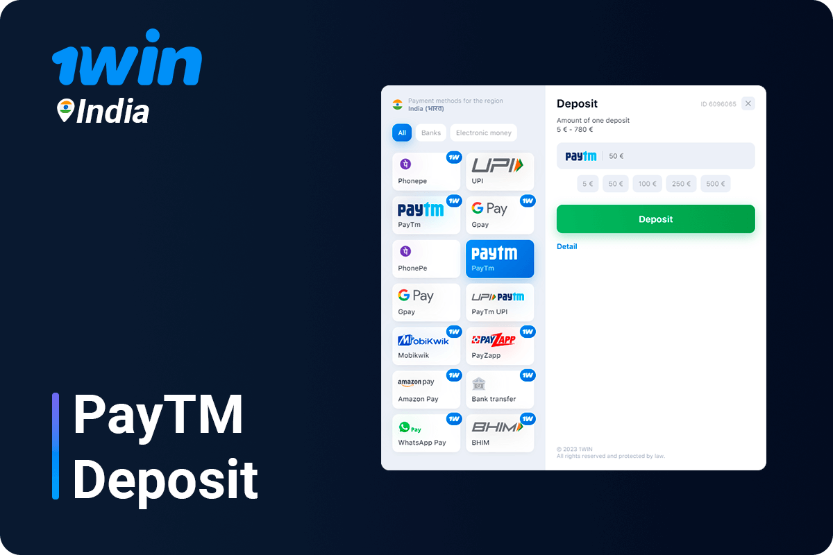 1Win PayTM Deposit