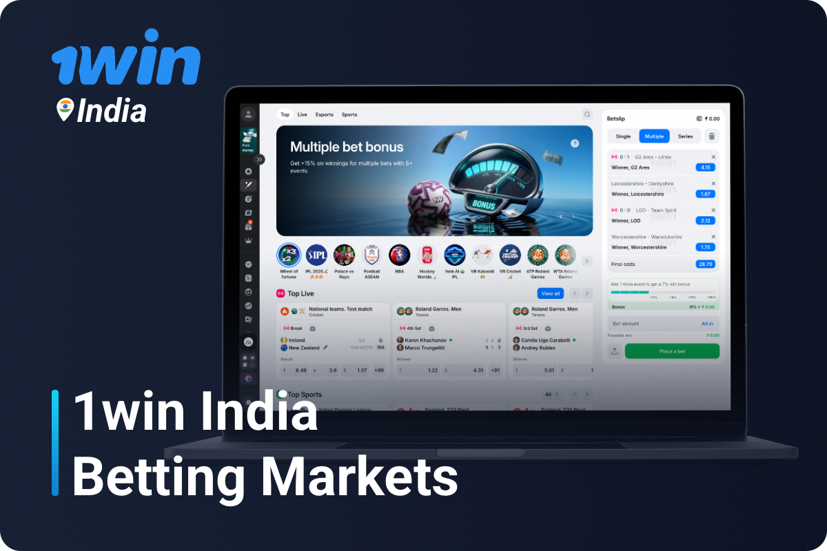 1win in India offers a wide range of betting options on popular sports