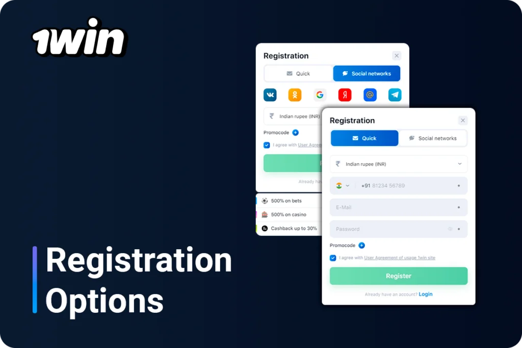1Win India Registration Options